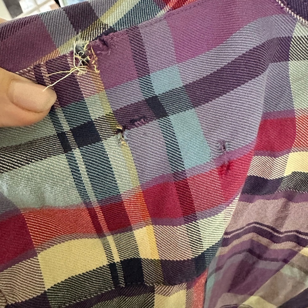 lauren ralph lauren Flannel Shirt Sz L Plaid Elbow Patch Button Down FLAW Purple - Picture 2 of 5